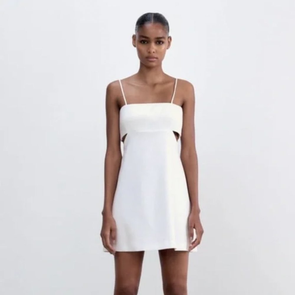Zara Dresses | Zara Cut Out Sides White Mini Dress | Color: White | Size: S